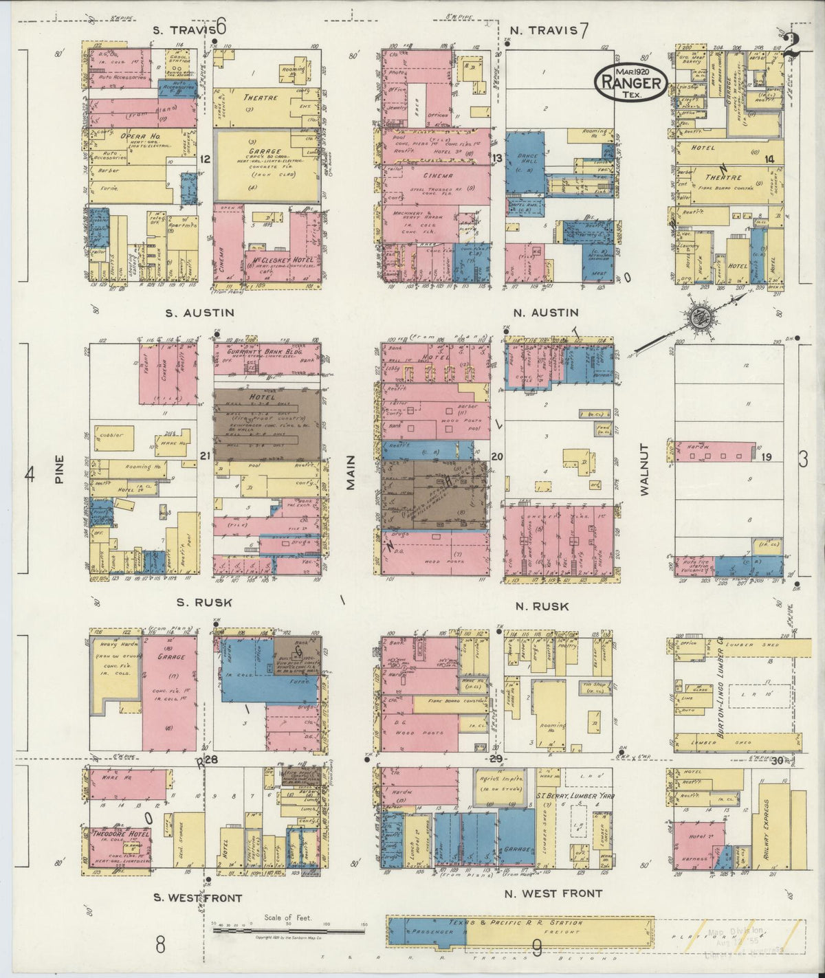 Sanborn Fire Insurance Map from Ranger, Eastland County, Texas (1920), Sheet #0002 - Complete Map Set gallery image, historic Sanborn map, vintage wall art, Texas Texas