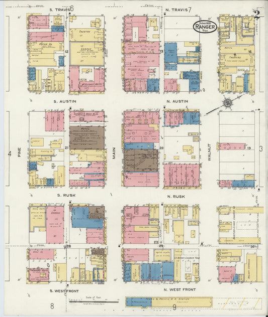Sanborn Fire Insurance Map from Ranger, Eastland County, Texas (1920), Sheet #0002 - Complete Map Set gallery image, historic Sanborn map, vintage wall art, Texas Texas