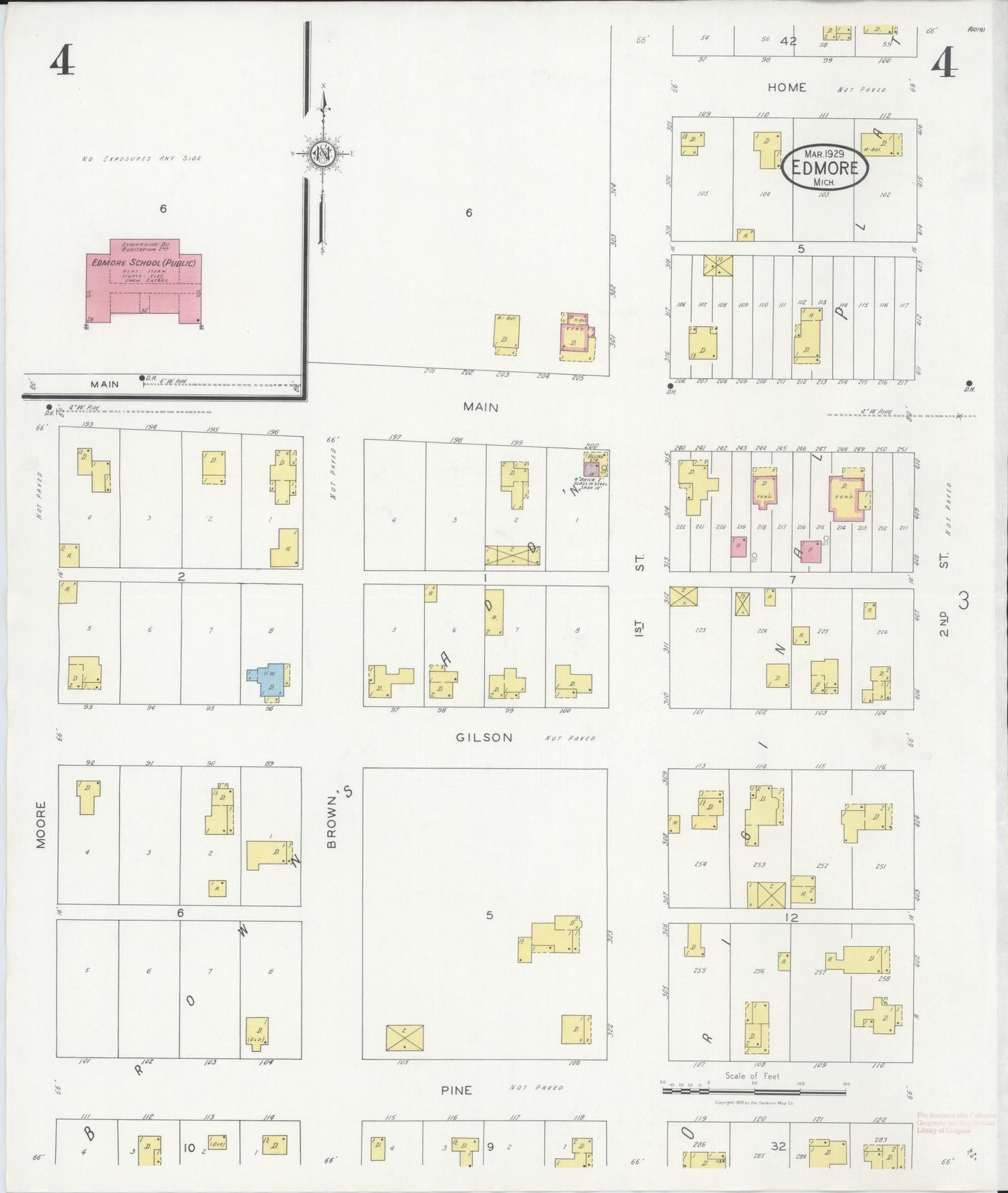 Sanborn Fire Insurance Map from Edmore, Montcalm County, Michigan (1929), Sheet #0004 - Complete Map Set gallery image, historic Sanborn map, vintage wall art, Michigan Michigan