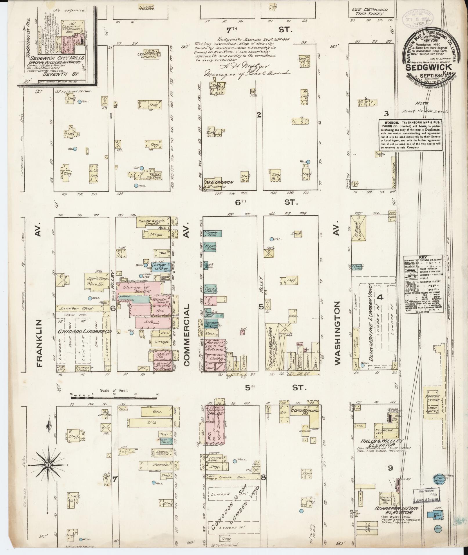 Sanborn Fire Insurance Map from Sedgwick, Harvey County, Kansas (1884), Sheet #0001 - Historic Sanborn Fire Insurance Map Print, vintage old map wall art, antique decor, genealogy gift, Kansas Kansas map