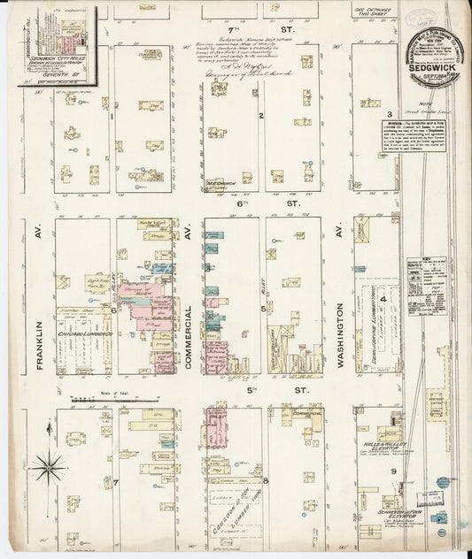 Sanborn Fire Insurance Map from Sedgwick, Harvey County, Kansas (1884), Sheet #0001 - Historic Sanborn Fire Insurance Map Print, vintage old map wall art, antique decor, genealogy gift, Kansas Kansas map