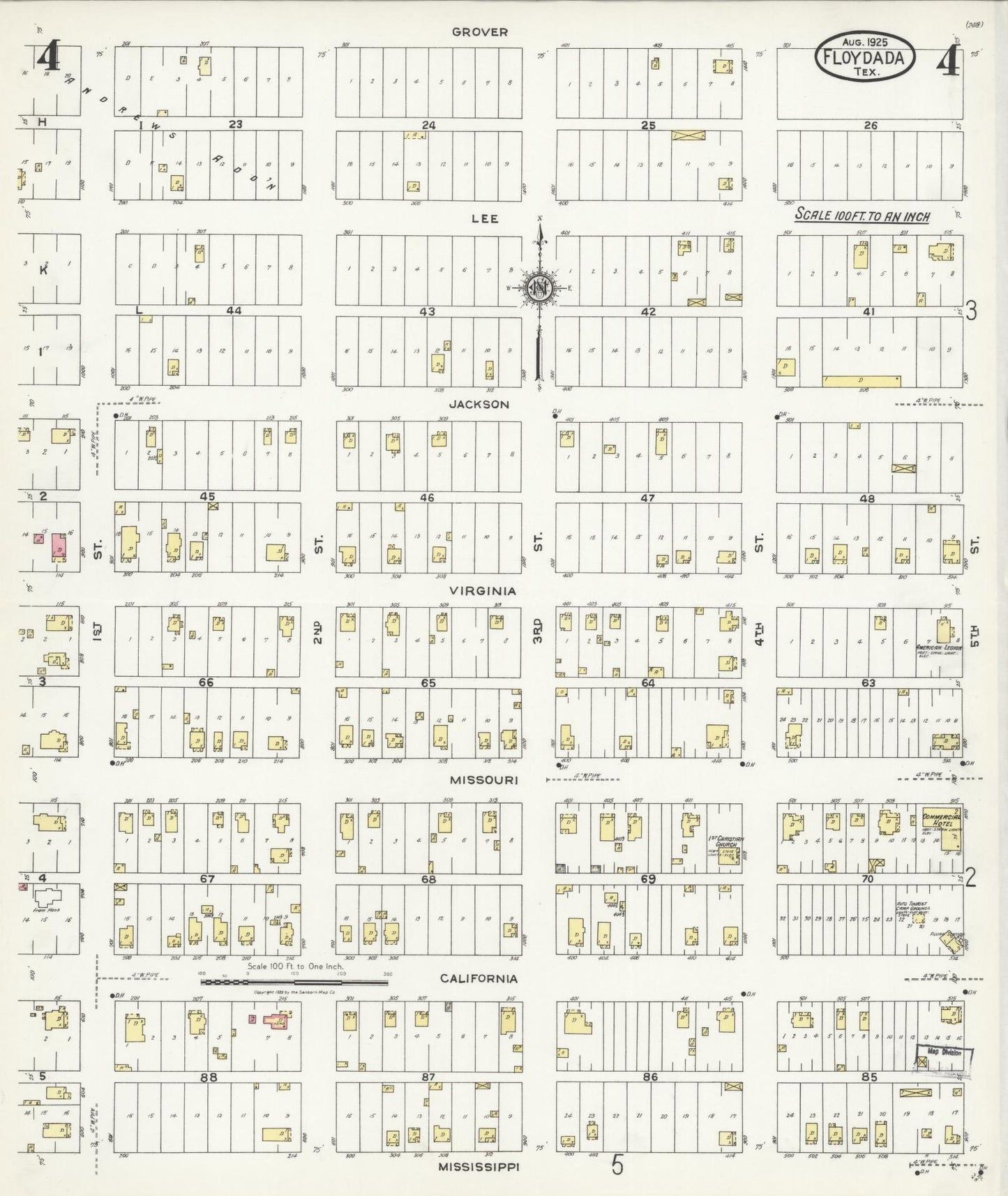 Sanborn Fire Insurance Map from Floydada, Floyd County, Texas (1925), Sheet #0004 - Complete Map Set gallery image, historic Sanborn map, vintage wall art, Texas Texas