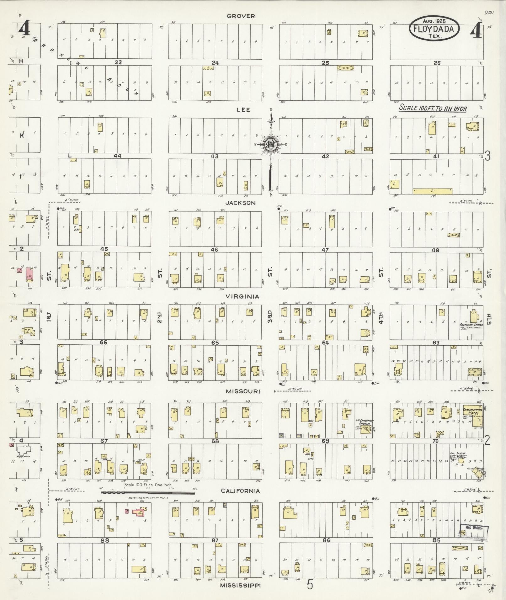 Sanborn Fire Insurance Map from Floydada, Floyd County, Texas (1925), Sheet #0004 - Complete Map Set gallery image, historic Sanborn map, vintage wall art, Texas Texas
