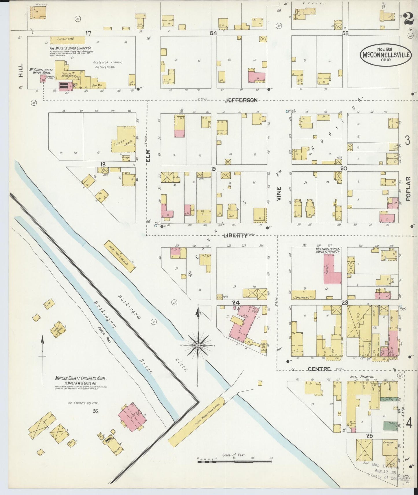 Sanborn Fire Insurance Map from McConnelsville, Morgan County, Ohio (1901), Sheet #0002 - Historic Sanborn Fire Insurance Map Print, vintage old map wall art, antique decor, genealogy gift, Ohio Ohio map