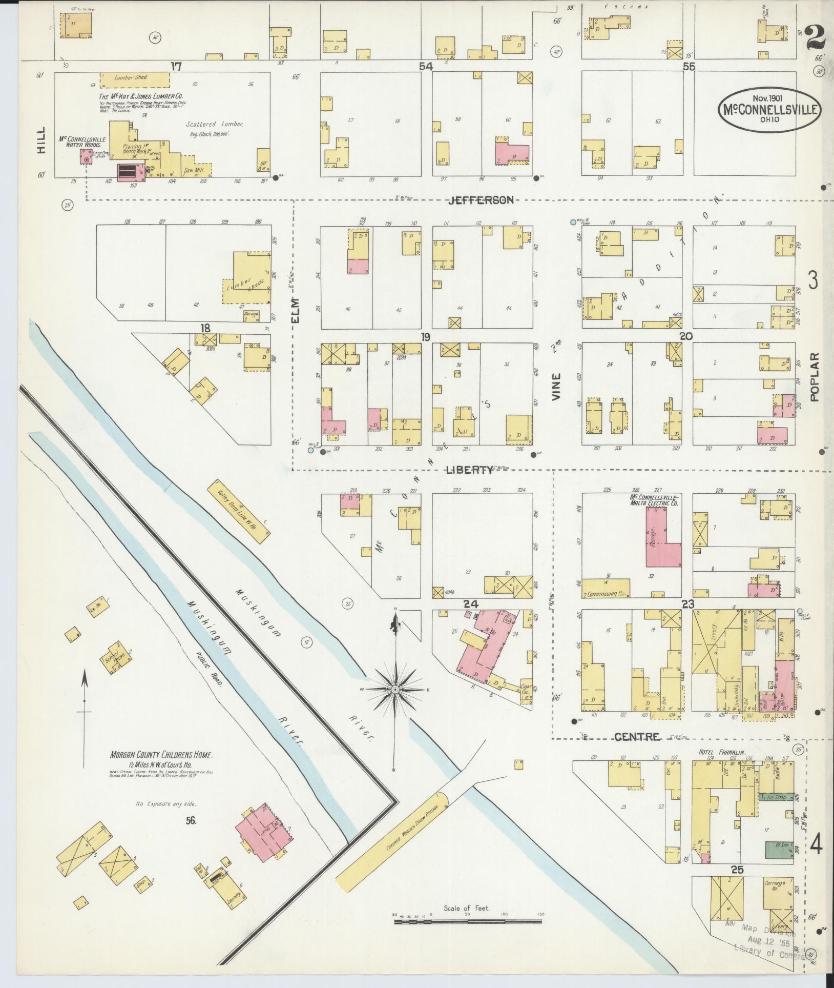 Sanborn Fire Insurance Map from McConnelsville, Morgan County, Ohio (1901), Sheet #0002 - Historic Sanborn Fire Insurance Map Print, vintage old map wall art, antique decor, genealogy gift, Ohio Ohio map