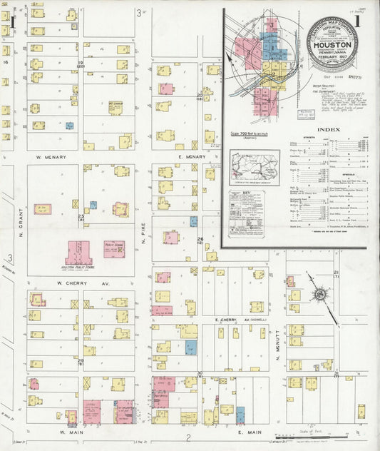 Sanborn Fire Insurance Map from Houston, Washington County, Pennsylvania (1927), Sheet #0001 - Historic Sanborn Fire Insurance Map Print, vintage old map wall art, antique decor, genealogy gift, Pennsylvania Pennsylvania map