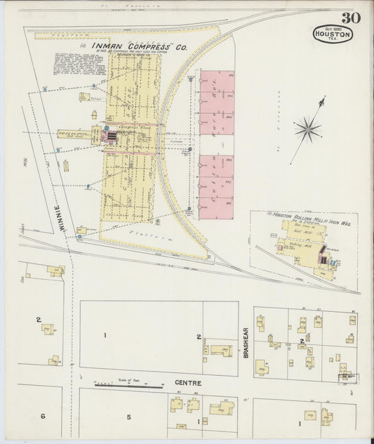 Sanborn Fire Insurance Map from Houston, Harris County, Texas (1890), Sheet #0030 - Historic Sanborn Fire Insurance Map Print, vintage old map wall art, antique decor, genealogy gift, Texas Texas map