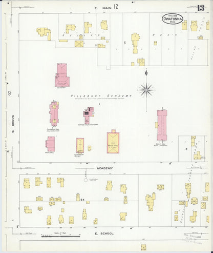 Sanborn Fire Insurance Map from Owatonna, Steele County, Minnesota (1909), Sheet #0013 - Complete Map Set gallery image, historic Sanborn map, vintage wall art, Minnesota Minnesota