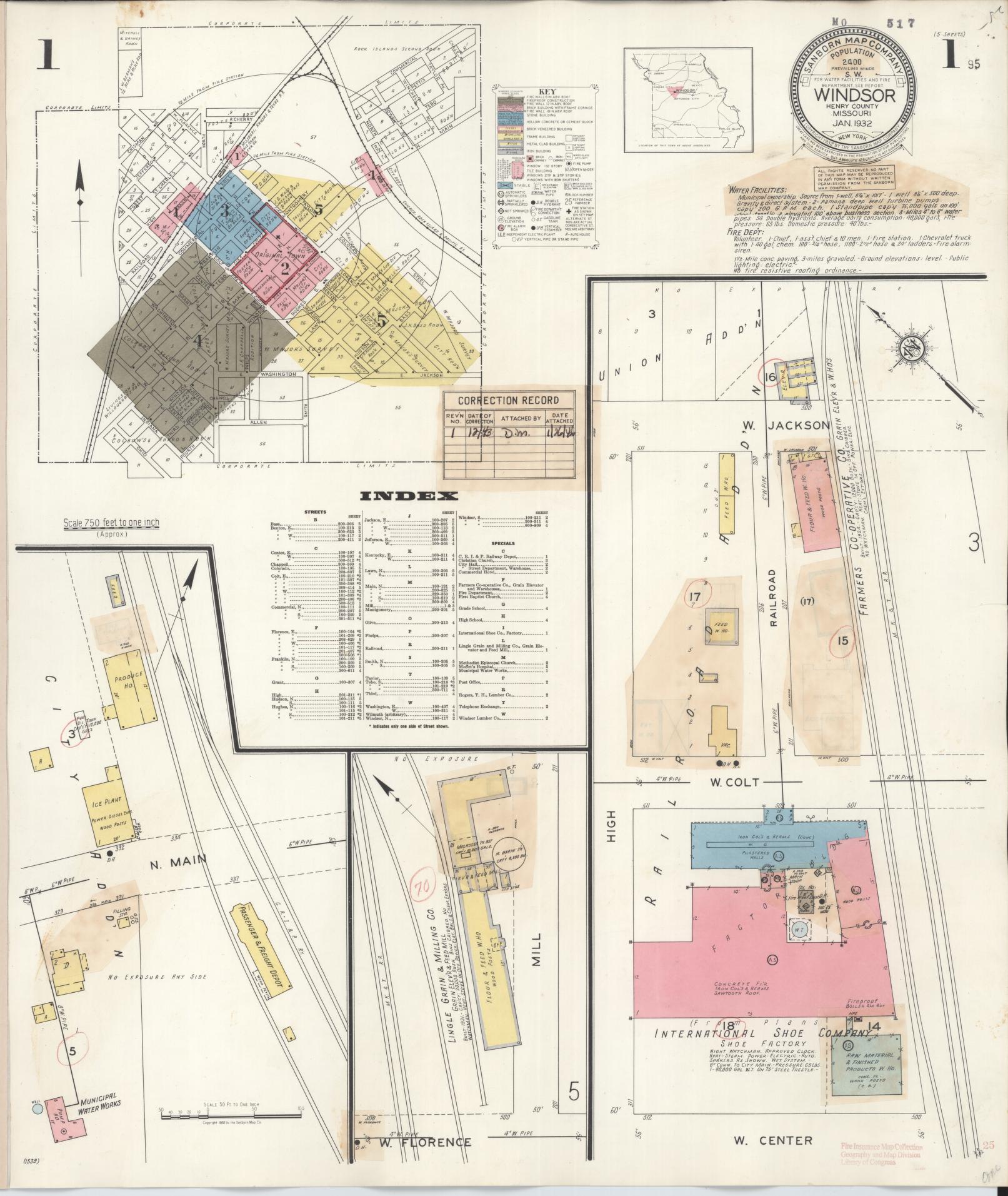 Sanborn Fire Insurance Map from Windsor, Henry County, Missouri (1943), Sheet #0001 - Historic Sanborn Fire Insurance Map Print, vintage old map wall art, antique decor, genealogy gift, Missouri Missouri map