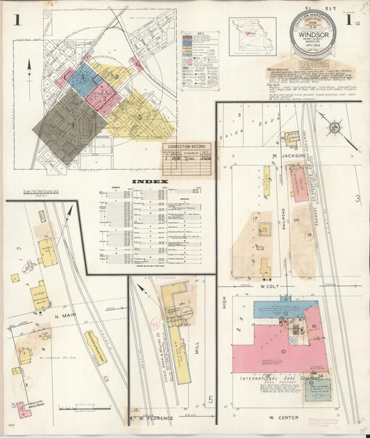 Sanborn Fire Insurance Map from Windsor, Henry County, Missouri (1943), Sheet #0001 - Historic Sanborn Fire Insurance Map Print, vintage old map wall art, antique decor, genealogy gift, Missouri Missouri map