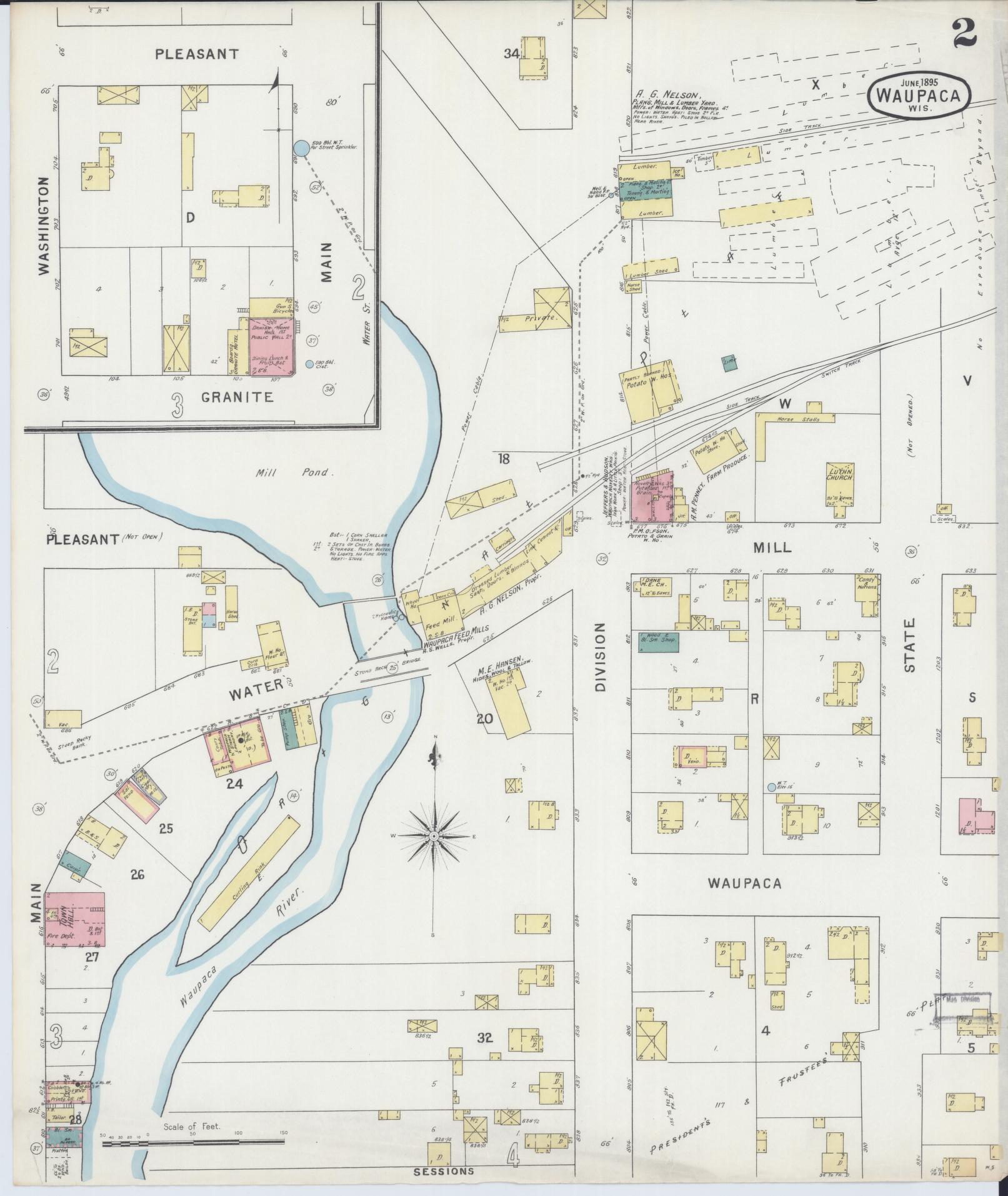Sanborn Fire Insurance Map from Waupaca, Waupaca County, Wisconsin (1895), Sheet #0002 - Complete Map Set gallery image, historic Sanborn map, vintage wall art, Wisconsin Wisconsin