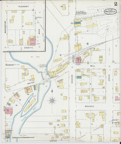 Sanborn Fire Insurance Map from Waupaca, Waupaca County, Wisconsin (1895), Sheet #0002 - Complete Map Set gallery image, historic Sanborn map, vintage wall art, Wisconsin Wisconsin