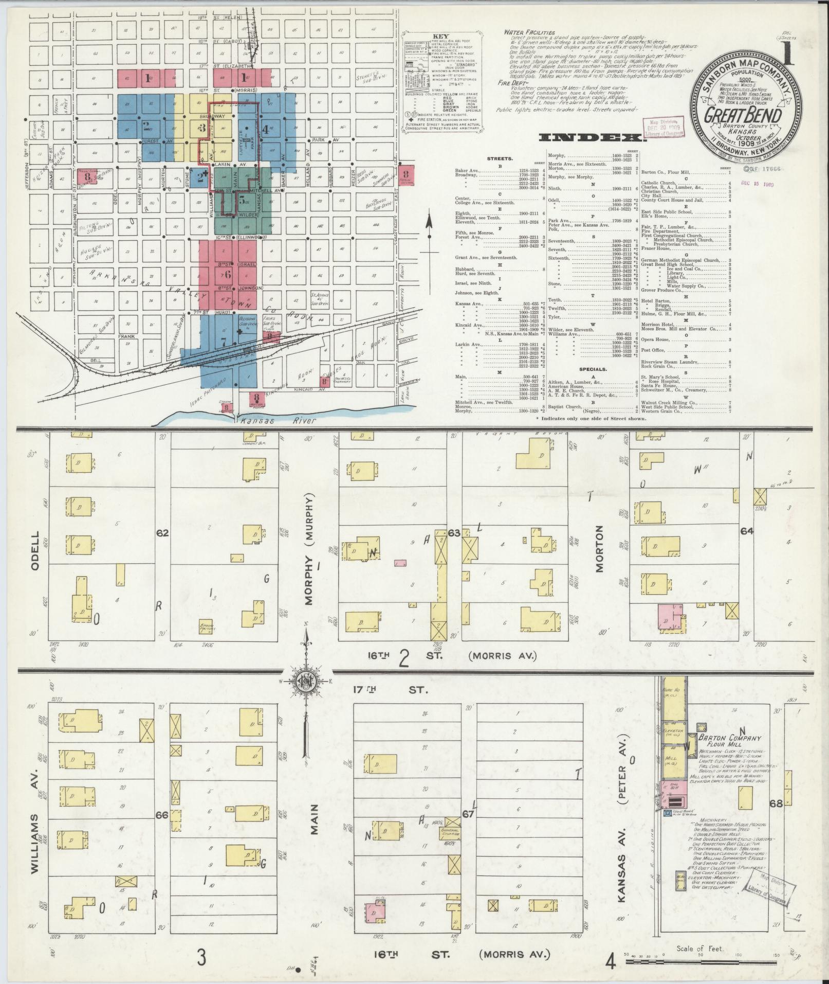 Sanborn Fire Insurance Map from Great Bend, Barton County, Kansas (1909), Sheet #0001 - Historic Sanborn Fire Insurance Map Print, vintage old map wall art, antique decor, genealogy gift, Kansas Kansas map