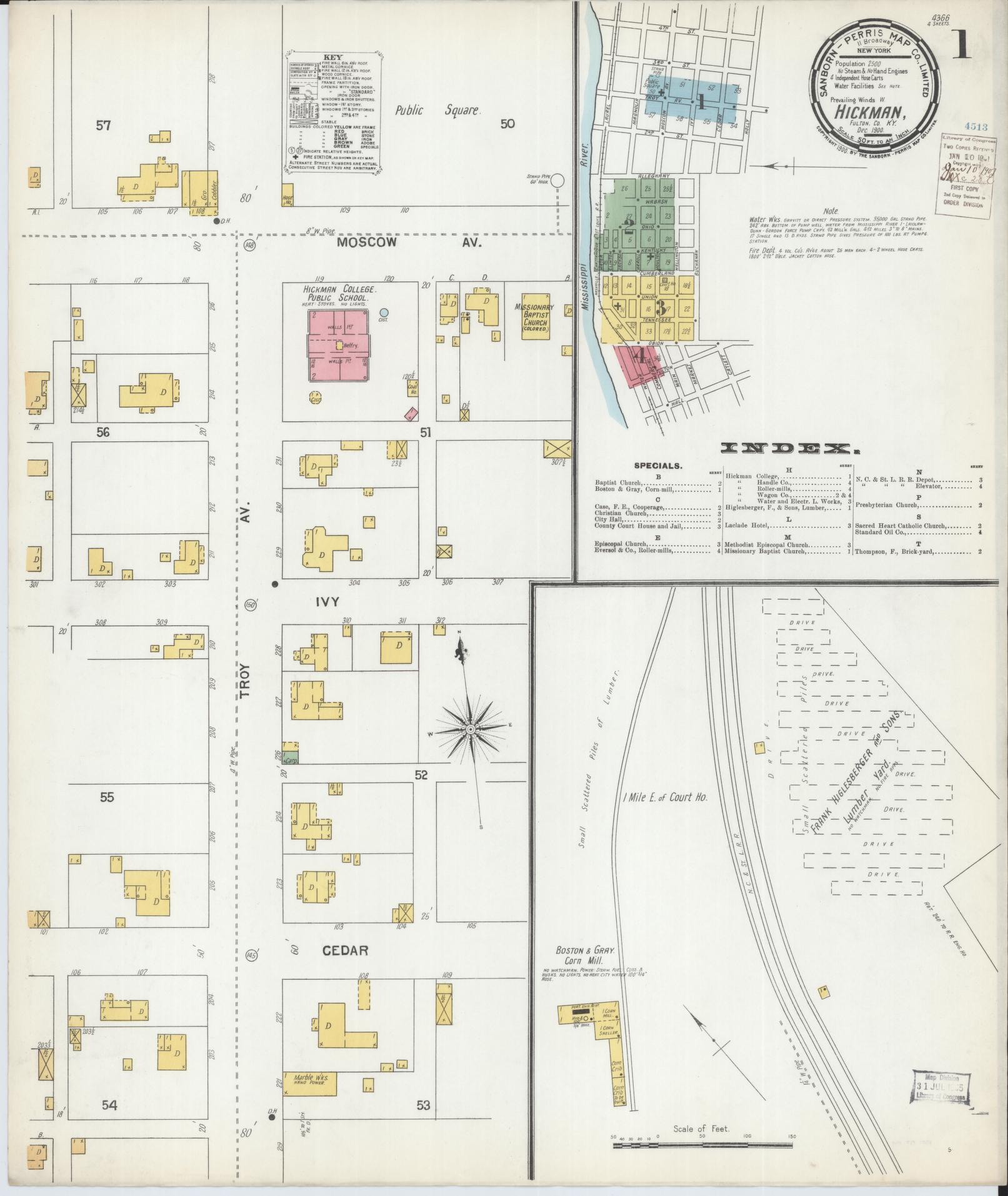 Sanborn Fire Insurance Map from Hickman, Fulton County, Kentucky (1900), Sheet #0001 - Complete Map Set gallery image, historic Sanborn map, vintage wall art, Kentucky Kentucky