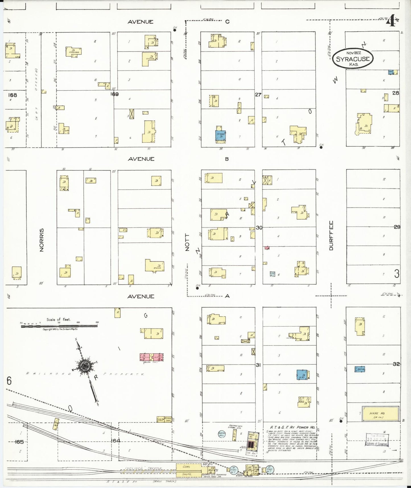 Sanborn Fire Insurance Map from Syracuse, Hamilton County, Kansas (1922), Sheet #0004 - Historic Sanborn Fire Insurance Map Print, vintage old map wall art, antique decor, genealogy gift, Kansas Kansas map