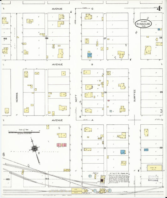 Sanborn Fire Insurance Map from Syracuse, Hamilton County, Kansas (1922), Sheet #0004 - Historic Sanborn Fire Insurance Map Print, vintage old map wall art, antique decor, genealogy gift, Kansas Kansas map