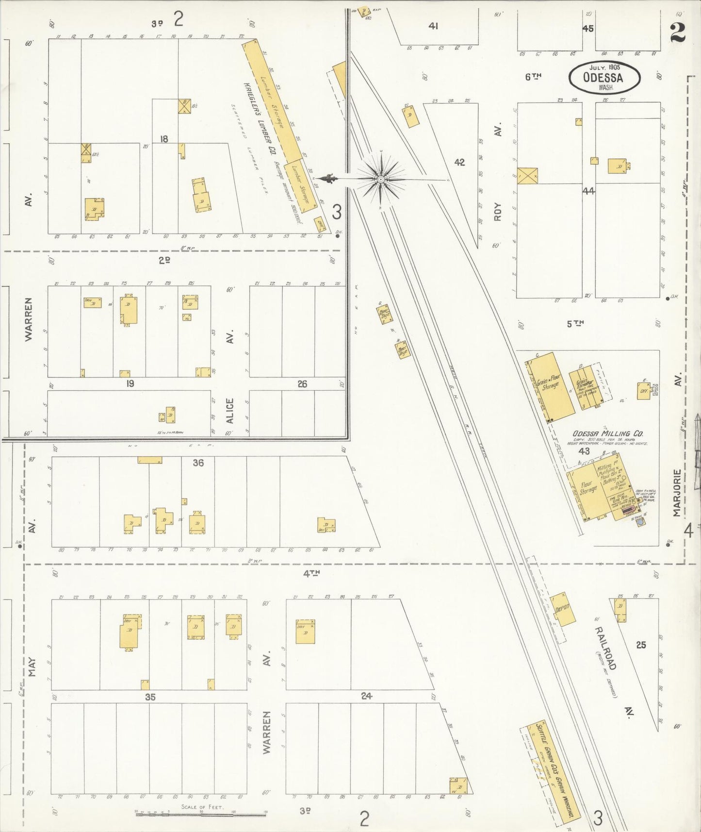 Sanborn Fire Insurance Map from Odessa, Lincoln County, Washington (1905), Sheet #0002 - Complete Map Set gallery image, historic Sanborn map, vintage wall art, Washington Washington