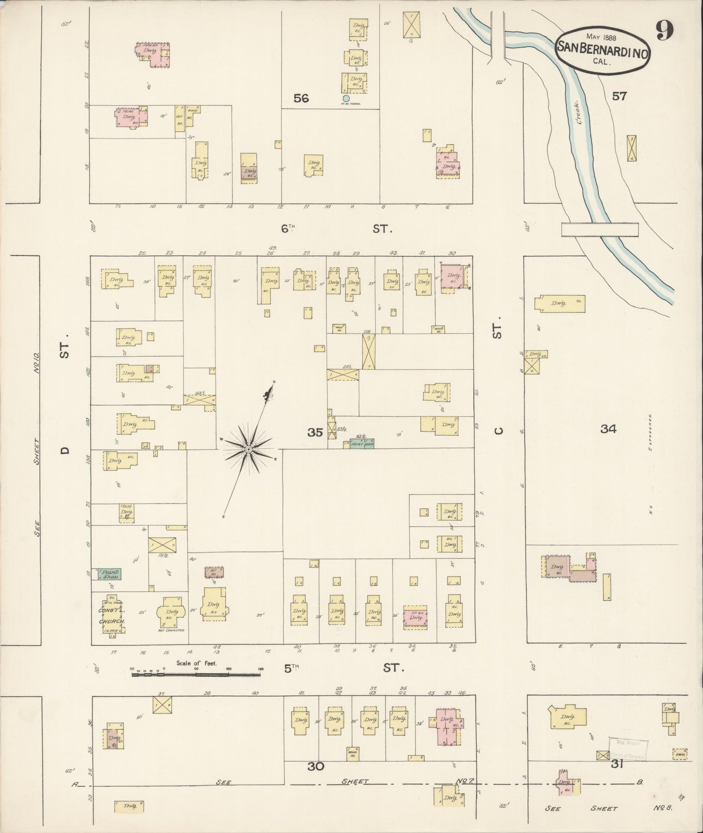 Sanborn Fire Insurance Map from San Bernardino, San Bernardino County, California (1888), Sheet #0009 - Complete Map Set gallery image, historic Sanborn map, vintage wall art, California California