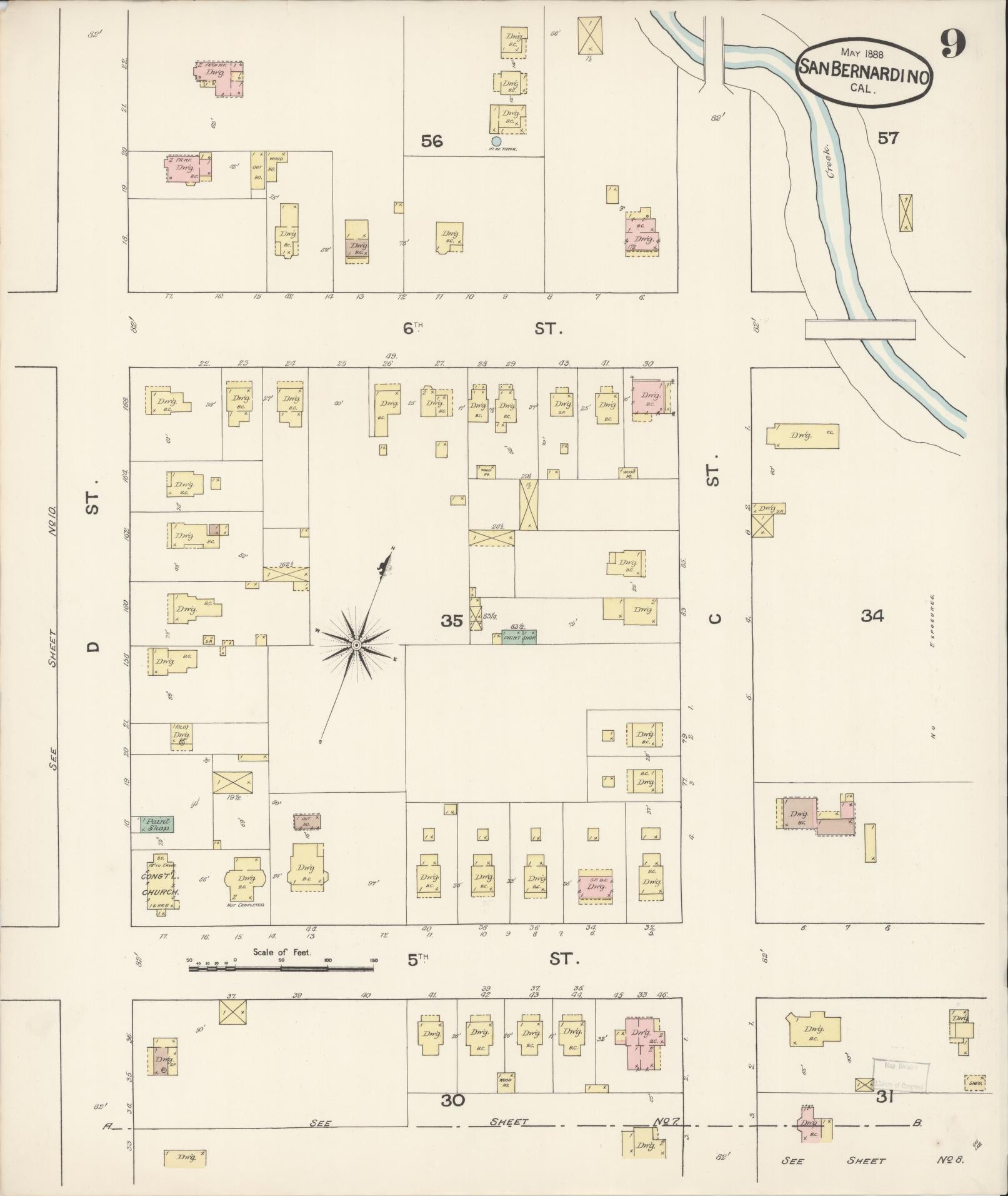 Sanborn Fire Insurance Map from San Bernardino, San Bernardino County, California (1888), Sheet #0009 - Complete Map Set gallery image, historic Sanborn map, vintage wall art, California California