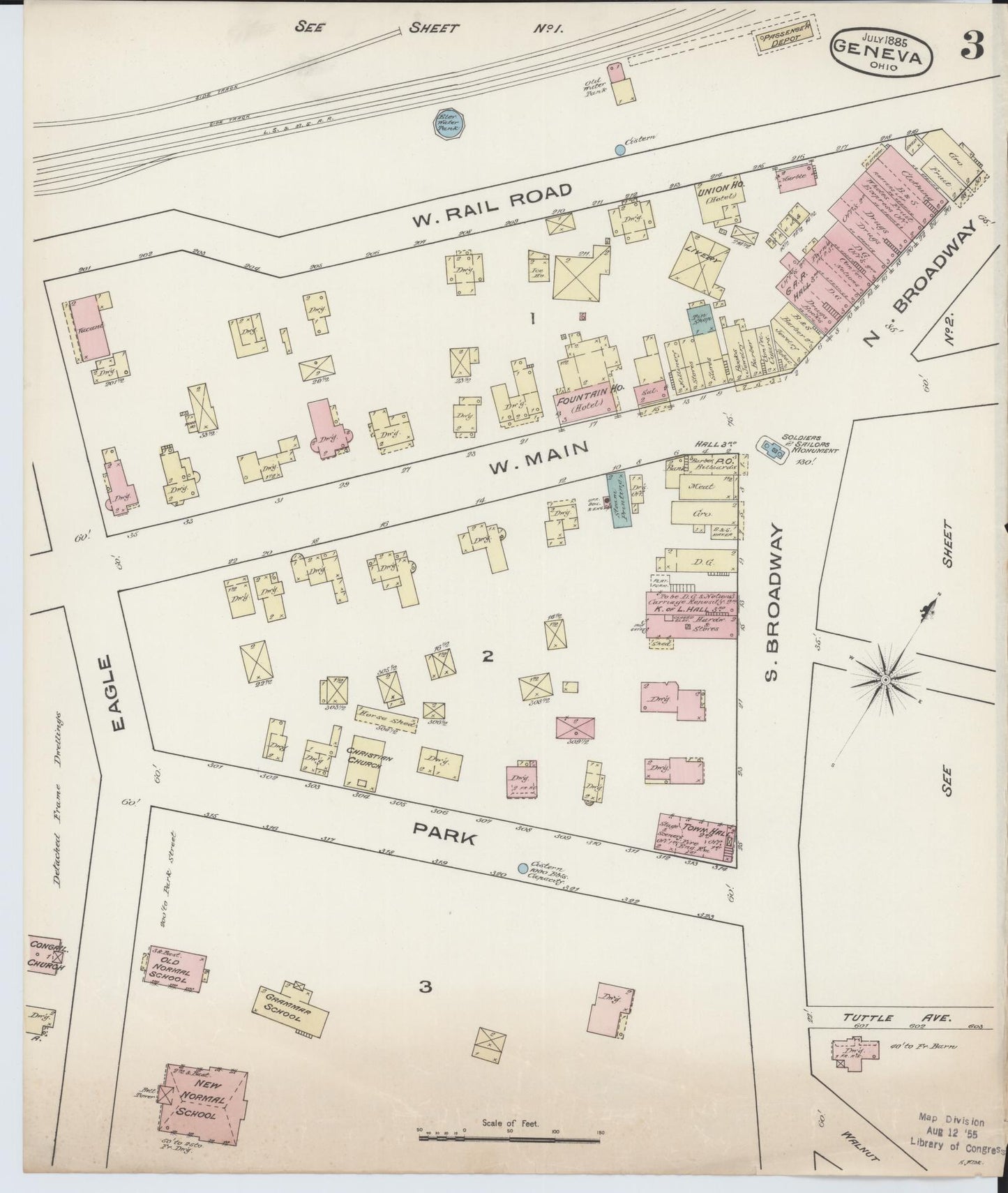 Sanborn Fire Insurance Map from Geneva, Ashtabula County, Ohio (1885), Sheet #0003 - Historic Sanborn Fire Insurance Map Print, vintage old map wall art, antique decor, genealogy gift, Ohio Ohio map