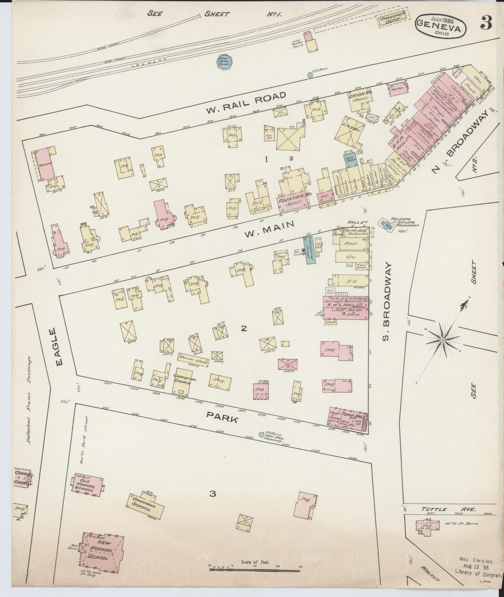 Sanborn Fire Insurance Map from Geneva, Ashtabula County, Ohio (1885), Sheet #0003 - Historic Sanborn Fire Insurance Map Print, vintage old map wall art, antique decor, genealogy gift, Ohio Ohio map