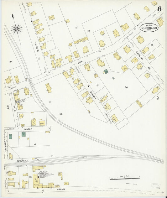 Sanborn Fire Insurance Map from Stonington, New London County, Connecticut (1907), Sheet #0006 - Historic Sanborn Fire Insurance Map Print, vintage old map wall art, antique decor, genealogy gift, Connecticut Connecticut map
