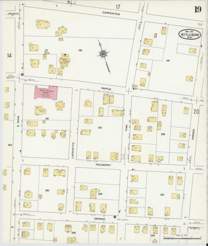 Sanborn Fire Insurance Map from Attleboro, Bristol County, Massachusetts (1911), Sheet #0019 - Historic Sanborn Fire Insurance Map Print, vintage old map wall art, antique decor, genealogy gift, Massachusetts Massachusetts map