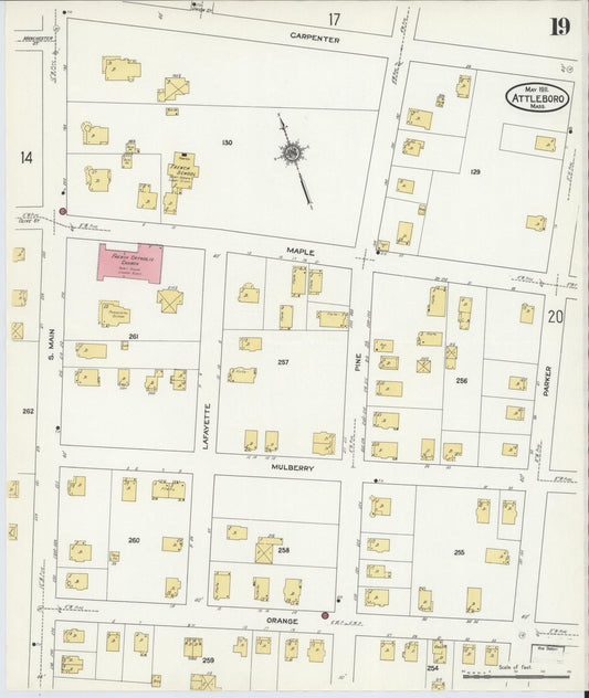Sanborn Fire Insurance Map from Attleboro, Bristol County, Massachusetts (1911), Sheet #0019 - Historic Sanborn Fire Insurance Map Print, vintage old map wall art, antique decor, genealogy gift, Massachusetts Massachusetts map