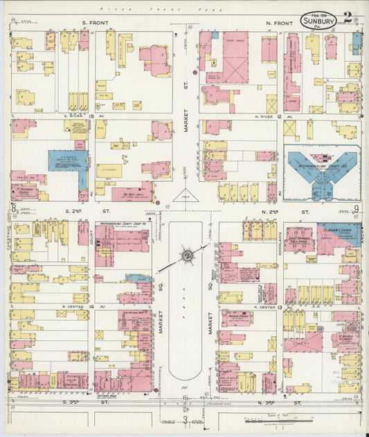 Sanborn Fire Insurance Map from Sunbury, Northumberland County, Pennsylvania (1918), Sheet #0002 - Historic Sanborn Fire Insurance Map Print, vintage old map wall art, antique decor, genealogy gift, Pennsylvania Pennsylvania map