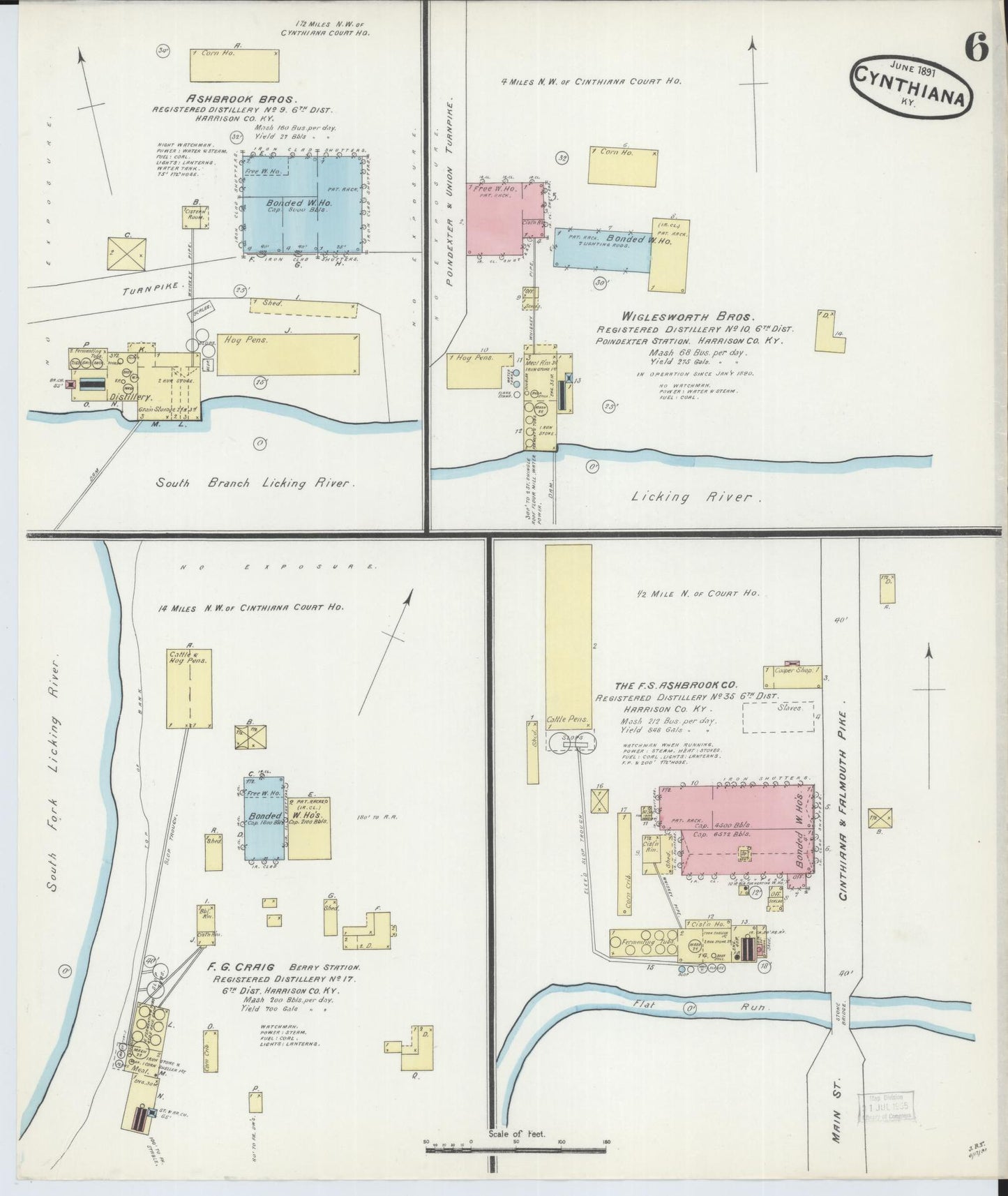 Sanborn Fire Insurance Map from Cynthiana, Harrison County, Kentucky (1891), Sheet #0006 - Historic Sanborn Fire Insurance Map Print, vintage old map wall art, antique decor, genealogy gift, Kentucky Kentucky map