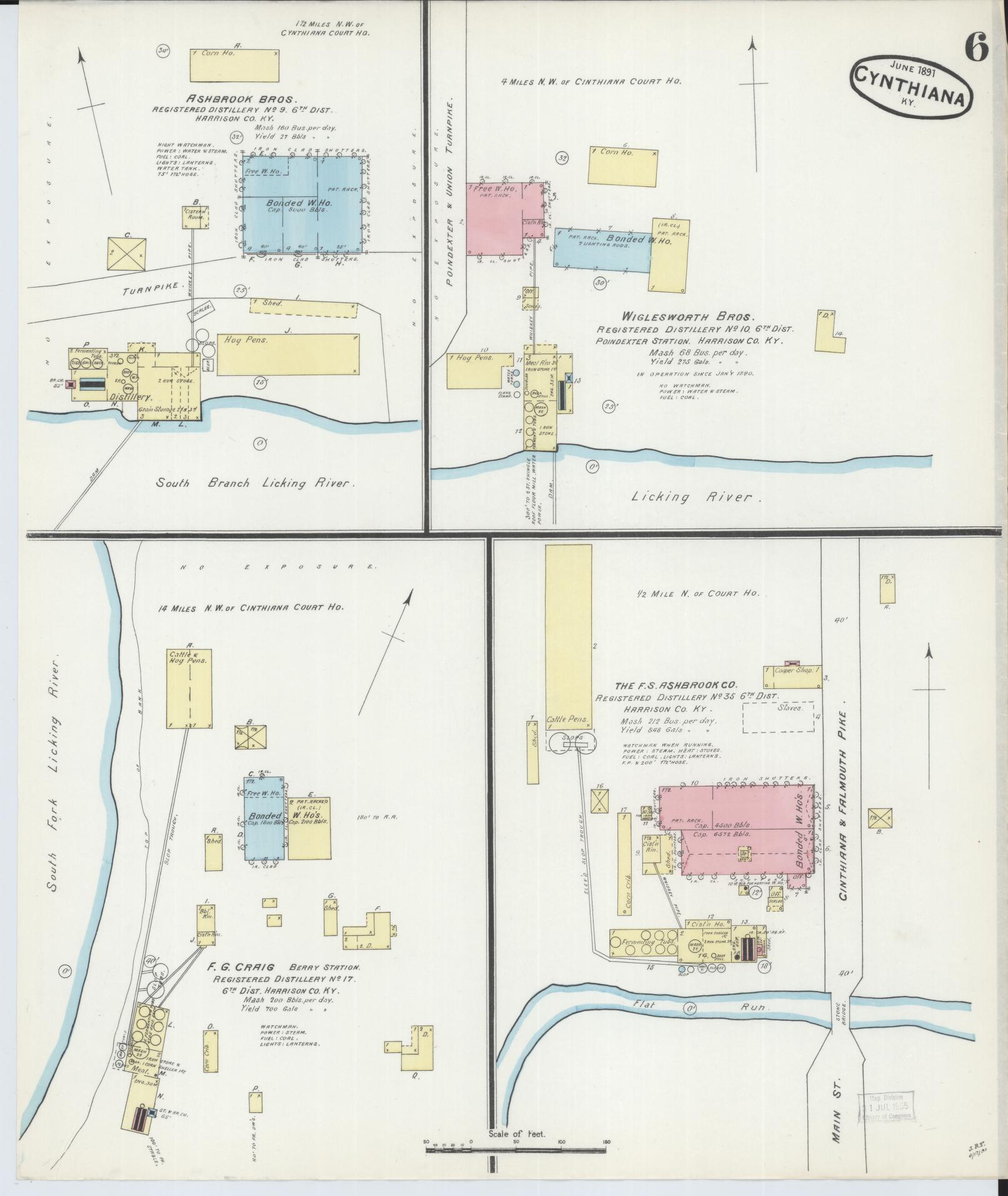 Sanborn Fire Insurance Map from Cynthiana, Harrison County, Kentucky (1891), Sheet #0006 - Historic Sanborn Fire Insurance Map Print, vintage old map wall art, antique decor, genealogy gift, Kentucky Kentucky map