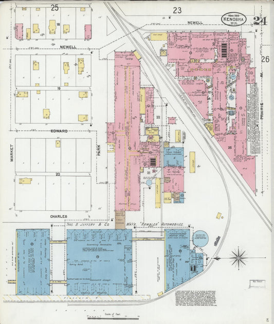 Sanborn Fire Insurance Map from Kenosha, Kenosha County, Wisconsin (1905), Sheet #0024 - Historic Sanborn Fire Insurance Map Print, vintage old map wall art, antique decor, genealogy gift, Wisconsin Wisconsin map