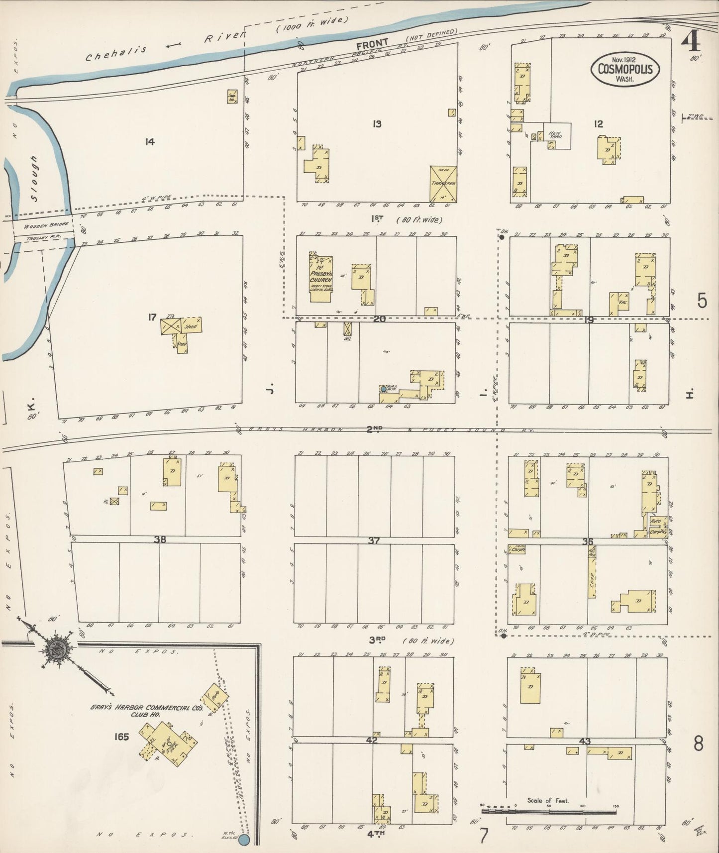 Sanborn Fire Insurance Map from Cosmopolis, Grays Harbor County, Washington (1912), Sheet #0004 - Complete Map Set gallery image, historic Sanborn map, vintage wall art, Washington Washington