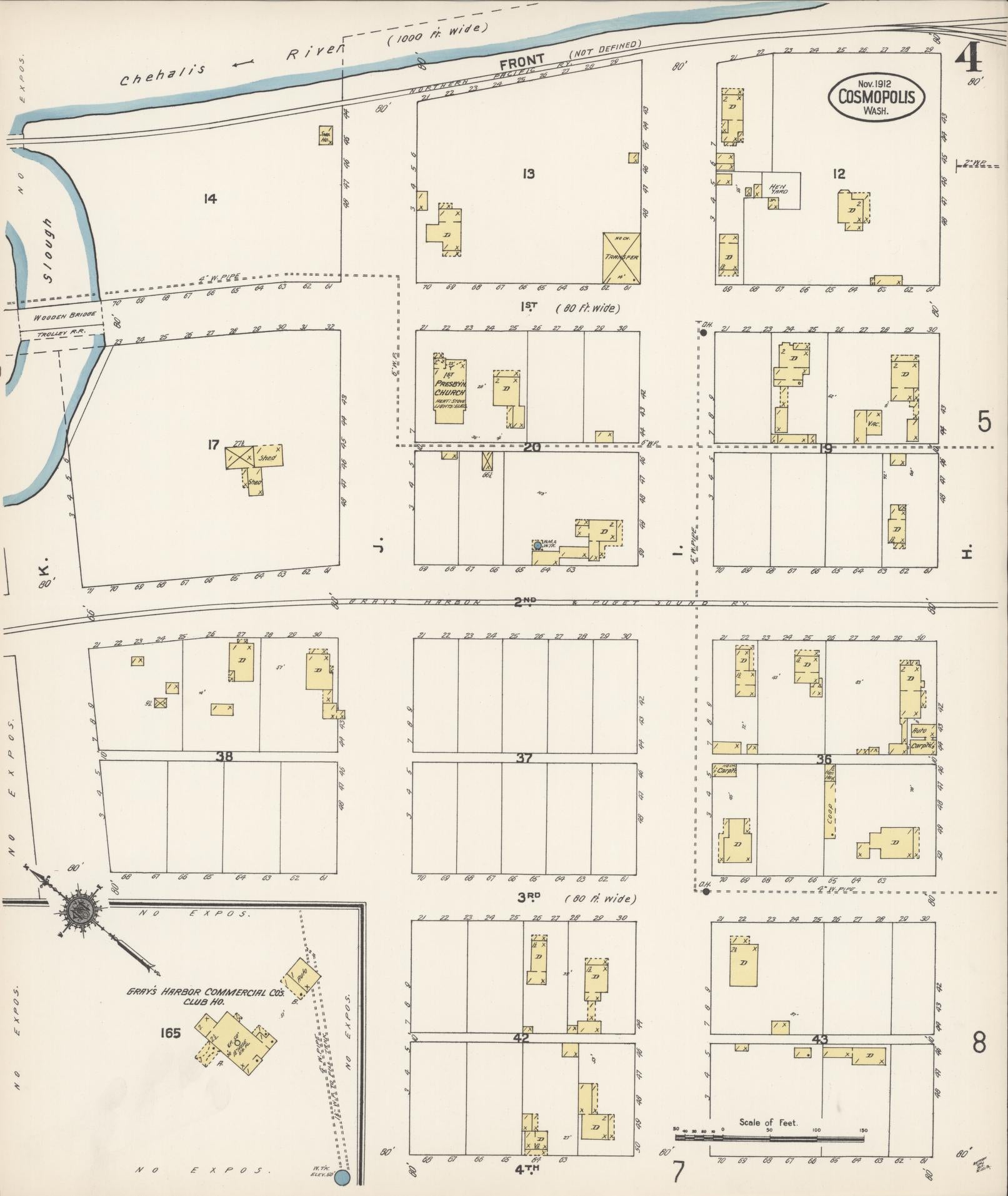 Sanborn Fire Insurance Map from Cosmopolis, Grays Harbor County, Washington (1912), Sheet #0004 - Complete Map Set gallery image, historic Sanborn map, vintage wall art, Washington Washington