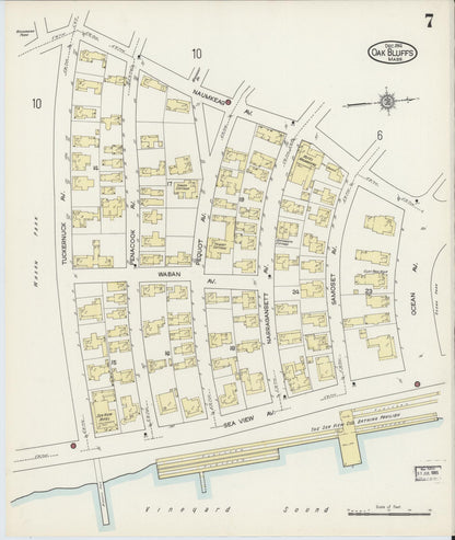 Sanborn Fire Insurance Map from Oak Bluffs, Dukes County, Massachusetts (1914), Sheet #0007 - Historic Sanborn Fire Insurance Map Print, vintage old map wall art, antique decor, genealogy gift, Massachusetts Massachusetts map