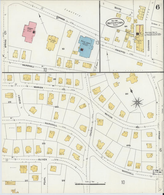 Sanborn Fire Insurance Map from Watertown, Middlesex County, Massachusetts (1904), Sheet #0006 - Historic Sanborn Fire Insurance Map Print, vintage old map wall art, antique decor, genealogy gift, Massachusetts Massachusetts map