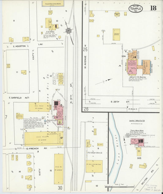 Sanborn Fire Insurance Map from Temple, Bell County, Texas (1915), Sheet #0018 - Historic Sanborn Fire Insurance Map Print, vintage old map wall art, antique decor, genealogy gift, Texas Texas map