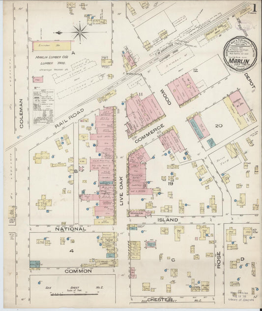 Sanborn Fire Insurance Map from Marlin, Falls County, Texas (1885), Sheet #0001 - Complete Map Set gallery image, historic Sanborn map, vintage wall art, Texas Texas