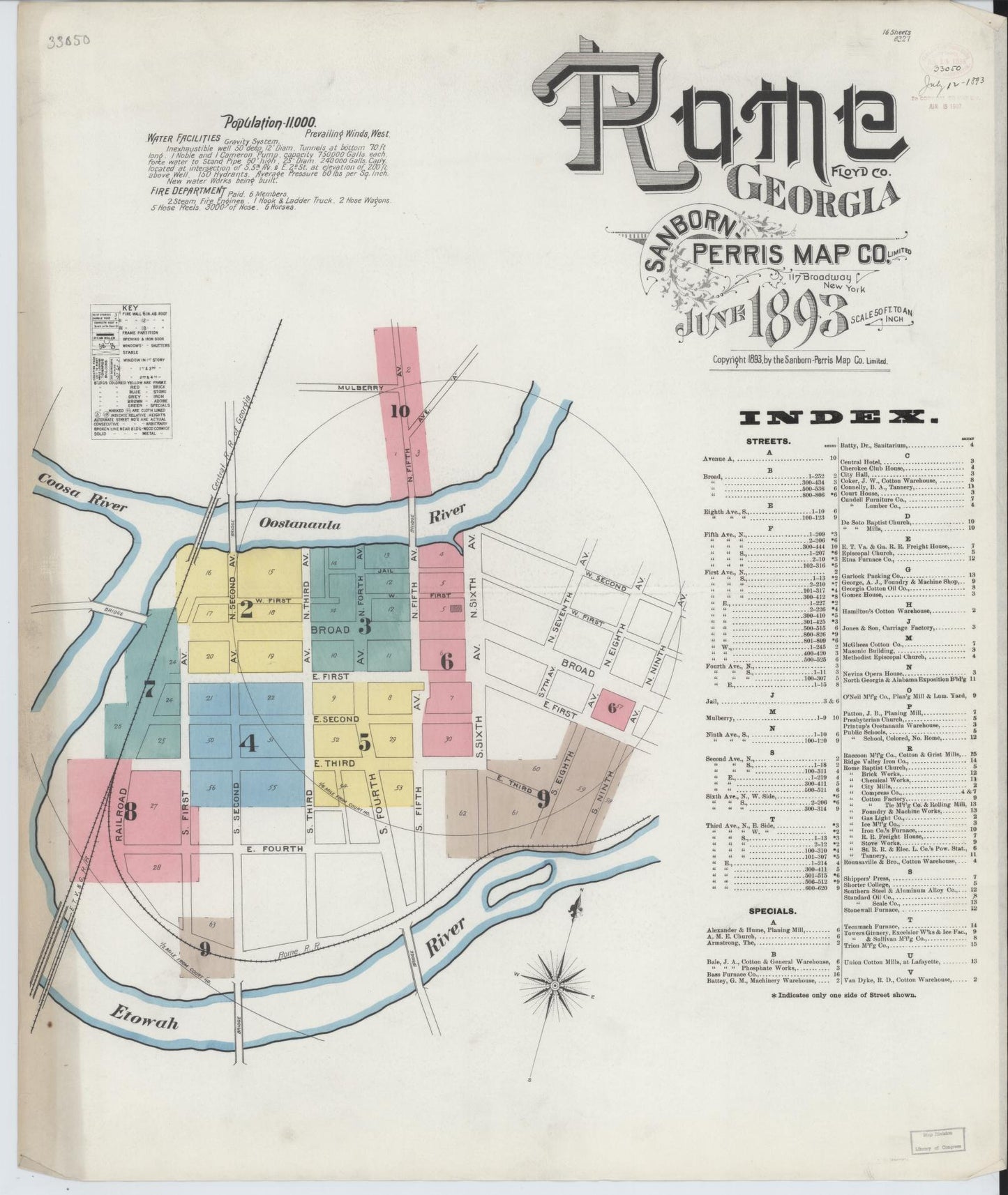 Sanborn Fire Insurance Map from Rome, Floyd County, Georgia (1893), Sheet #0001 - Complete Map Set gallery image, historic Sanborn map, vintage wall art, Georgia Georgia