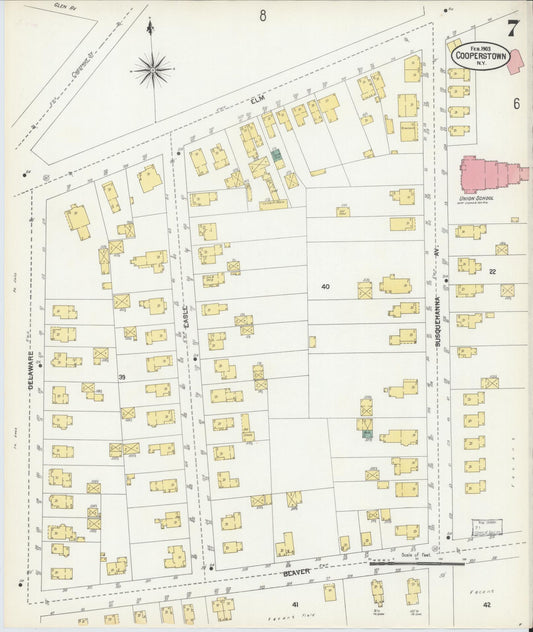 Sanborn Fire Insurance Map from Cooperstown, Otsego County, New York (1903), Sheet #0007 - Historic Sanborn Fire Insurance Map Print, vintage old map wall art, antique decor, genealogy gift, New York New York map
