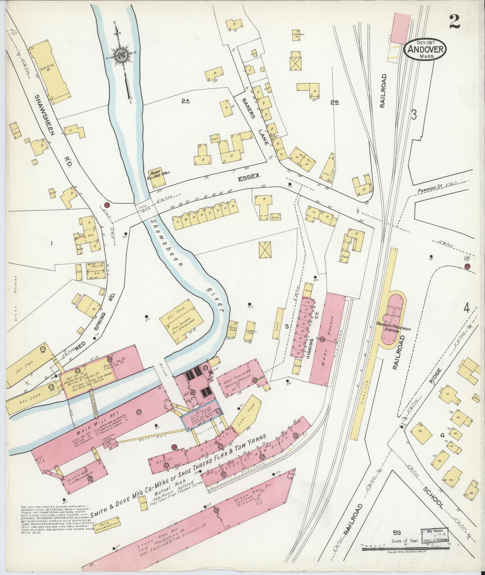 Sanborn Fire Insurance Map from Andover, Essex County, Massachusetts (1917), Sheet #0002 - Historic Sanborn Fire Insurance Map Print, vintage old map wall art, antique decor, genealogy gift, Massachusetts Massachusetts map