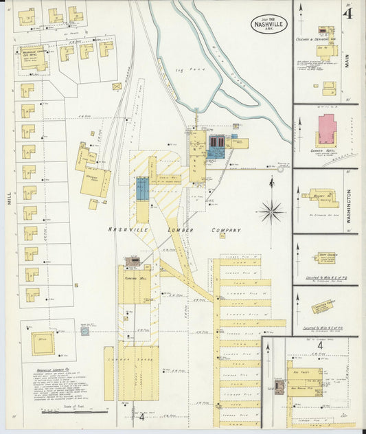 Sanborn Fire Insurance Map from Nashville, Howard County, Arkansas (1908), Sheet #0004 - Historic Sanborn Fire Insurance Map Print, vintage old map wall art, antique decor, genealogy gift, Arkansas Arkansas map