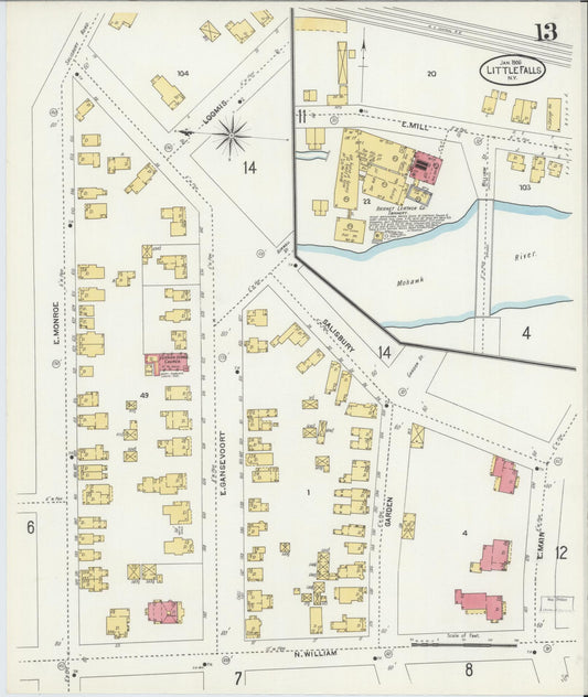 Sanborn Fire Insurance Map from Little Falls, Herkimer County, New York (1906), Sheet #0013 - Historic Sanborn Fire Insurance Map Print, vintage old map wall art, antique decor, genealogy gift, New York New York map