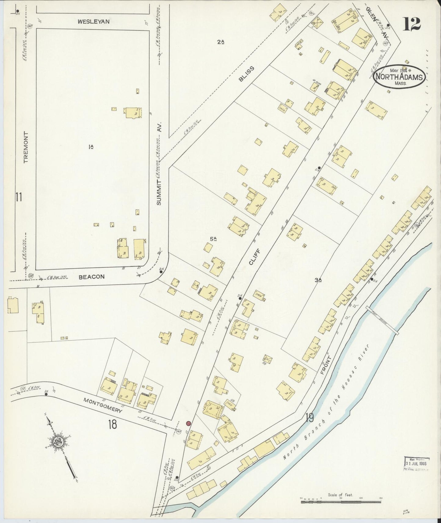 Sanborn Fire Insurance Map from North Adams, Berkshire County, Massachusetts (1914), Sheet #0012 - Historic Sanborn Fire Insurance Map Print, vintage old map wall art, antique decor, genealogy gift, Massachusetts Massachusetts map