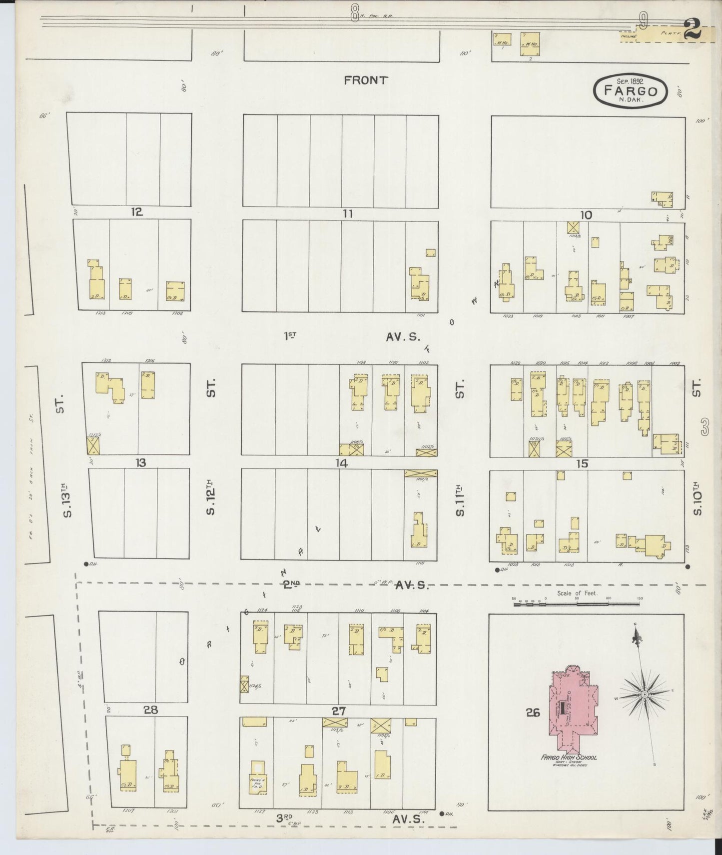 Sanborn Fire Insurance Map from Fargo, Cass County, North Dakota (1892), Sheet #0002 - Historic Sanborn Fire Insurance Map Print, vintage old map wall art, antique decor, genealogy gift, North Dakota North Dakota map