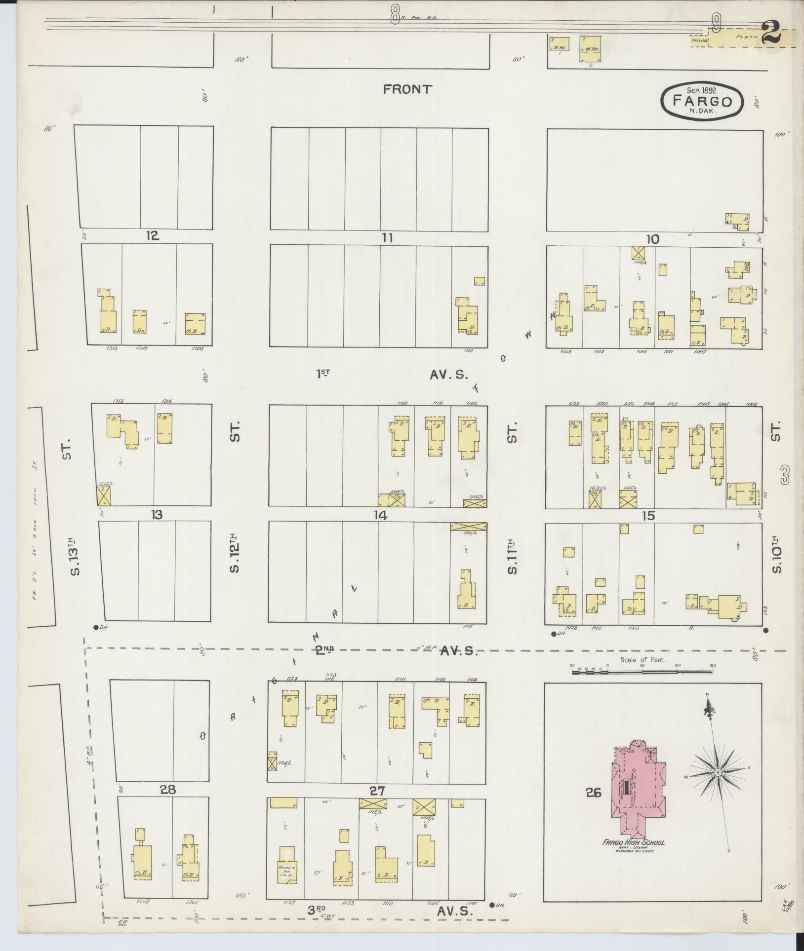 Sanborn Fire Insurance Map from Fargo, Cass County, North Dakota (1892), Sheet #0002 - Historic Sanborn Fire Insurance Map Print, vintage old map wall art, antique decor, genealogy gift, North Dakota North Dakota map