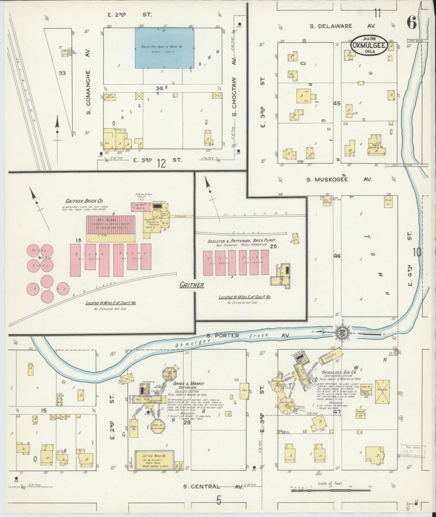 Sanborn Fire Insurance Map from Okmulgee, Okmulgee County, Oklahoma (1916), Sheet #0006 - Complete Map Set gallery image, historic Sanborn map, vintage wall art, Oklahoma Oklahoma