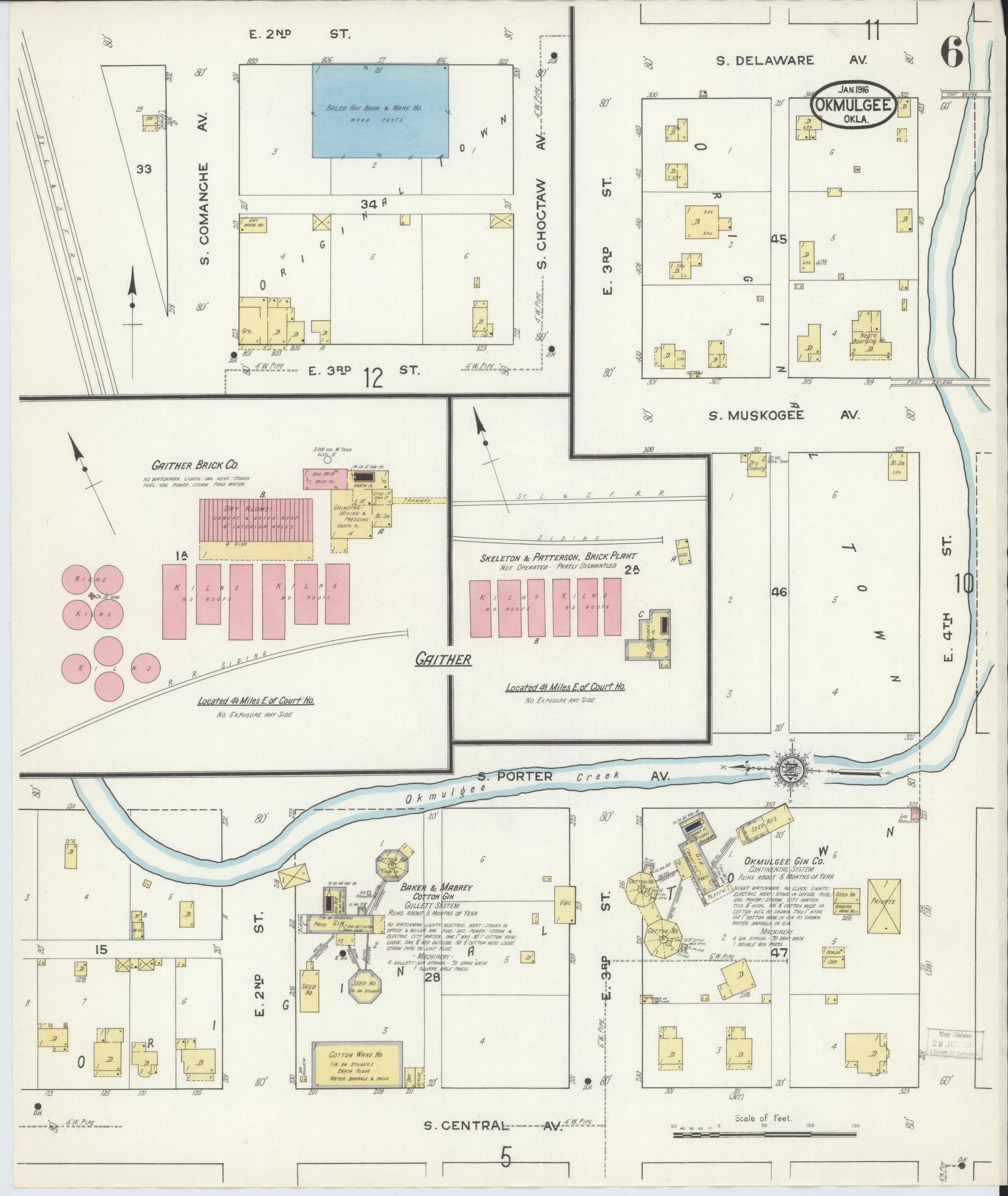 Sanborn Fire Insurance Map from Okmulgee, Okmulgee County, Oklahoma (1916), Sheet #0006 - Complete Map Set gallery image, historic Sanborn map, vintage wall art, Oklahoma Oklahoma