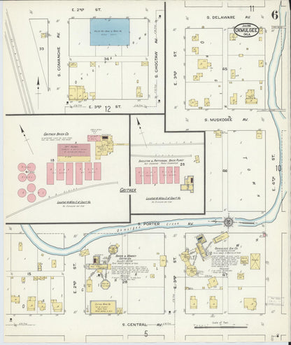 Sanborn Fire Insurance Map from Okmulgee, Okmulgee County, Oklahoma (1916), Sheet #0006 - Complete Map Set gallery image, historic Sanborn map, vintage wall art, Oklahoma Oklahoma