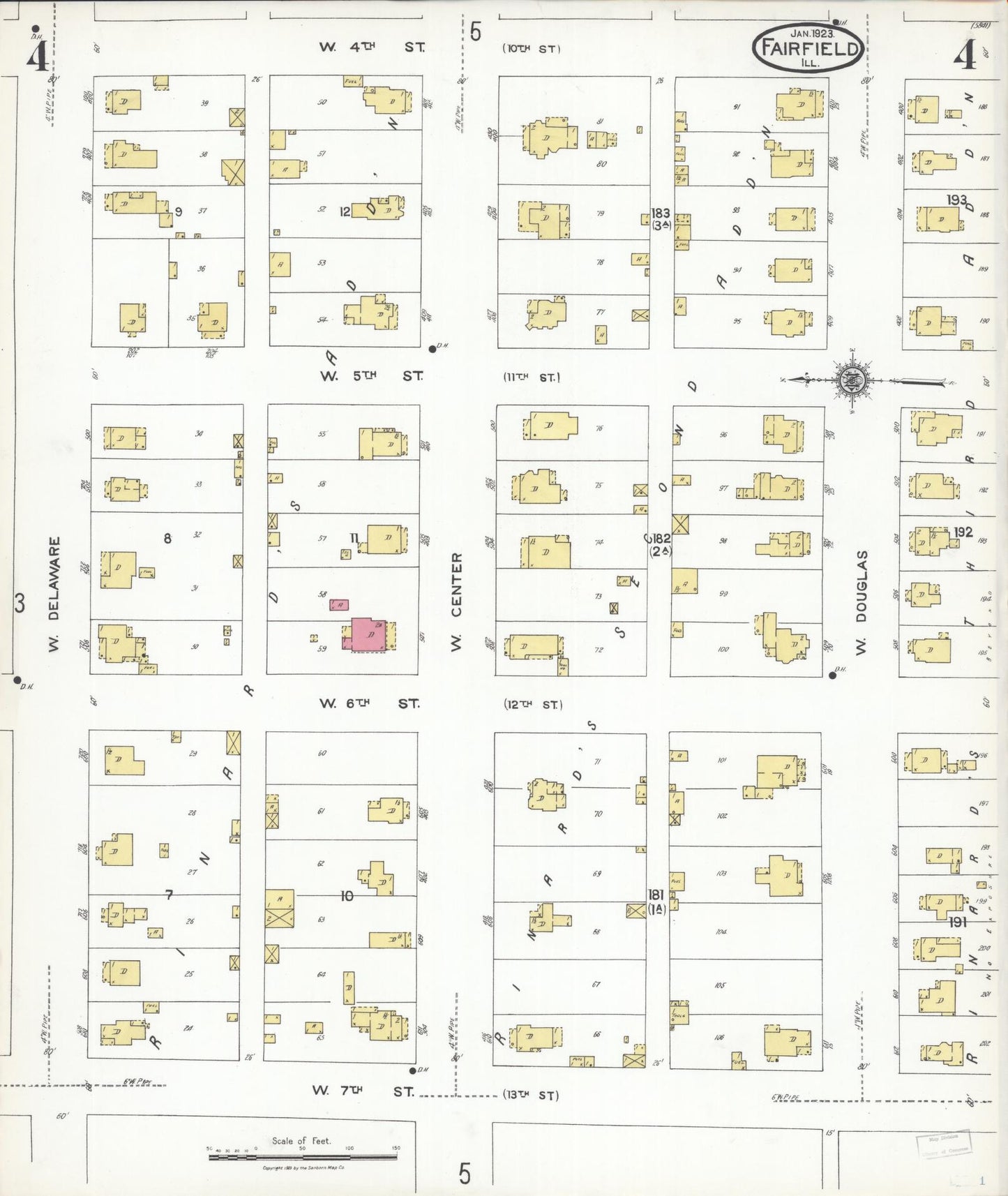 Sanborn Fire Insurance Map from Fairfield, Wayne County, Illinois (1923), Sheet #0004 - Complete Map Set gallery image, historic Sanborn map, vintage wall art, Illinois Illinois